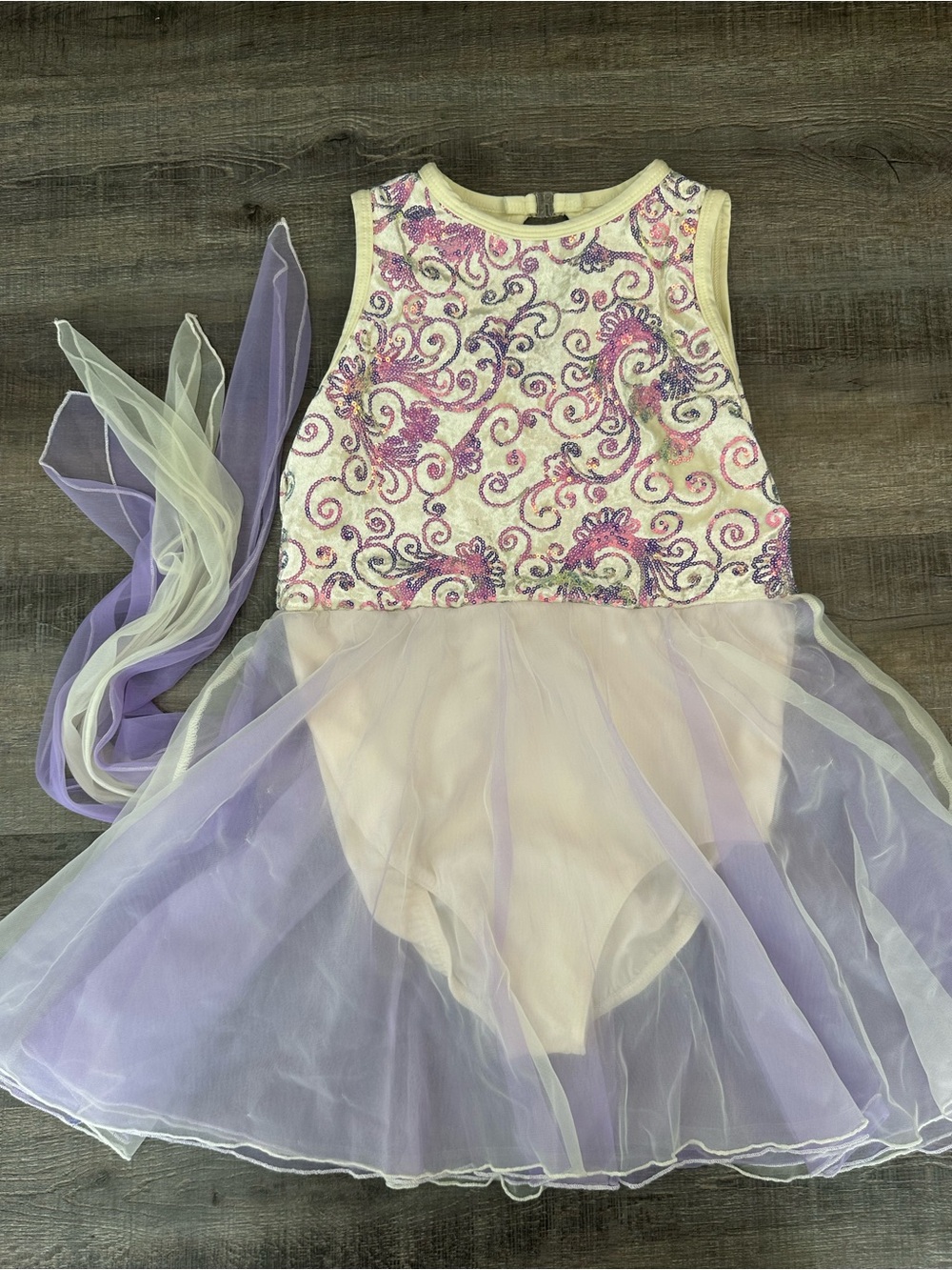 A Wish Come True Lavender and Cream Sequined Dance Dress with Tulle Skirt